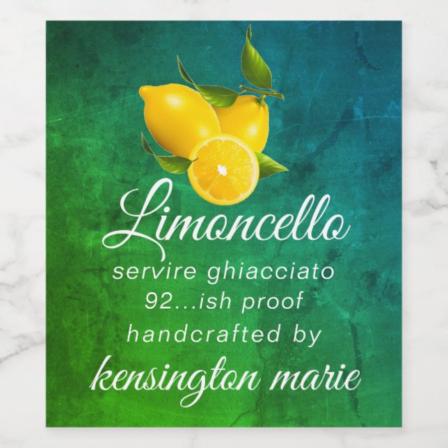 Hantgjord Limoncello För En Hög Flaska Etikett | (Singel etikett)
