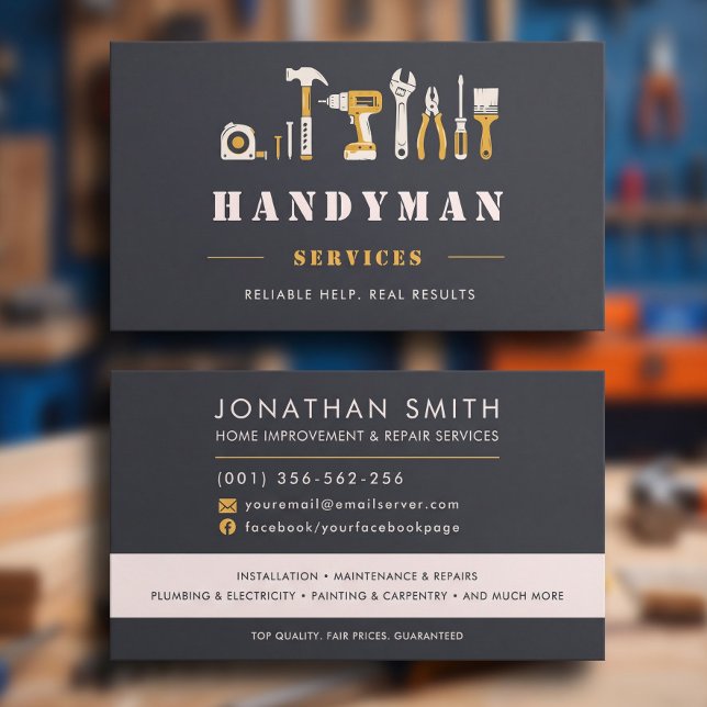 Hantverkare Modern Mörkgrå Verktyg Anpassad Visitkort (Handyman Modern Dark Grey Tools Custom Business Card)