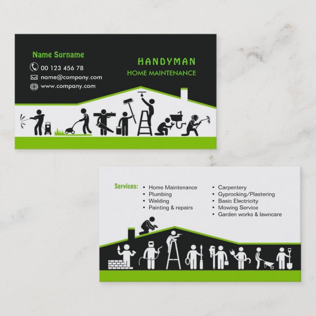 Hantverkarservice, hemunderhåll affärs-kort visitkort (Fram/baksida)