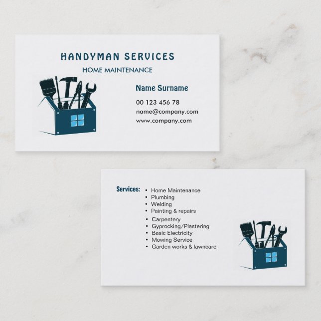 Hantverkarservice, hemunderhåll affärskort visitkort (Fram/baksida)