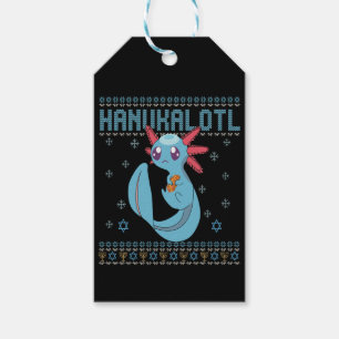 Hanukalotl Funny Axolotl Hanukkah Ugly Sweater Presentetikett