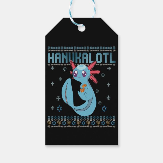Hanukalotl Funny Axolotl Hanukkah Ugly Sweater Presentetikett (Framsidan)