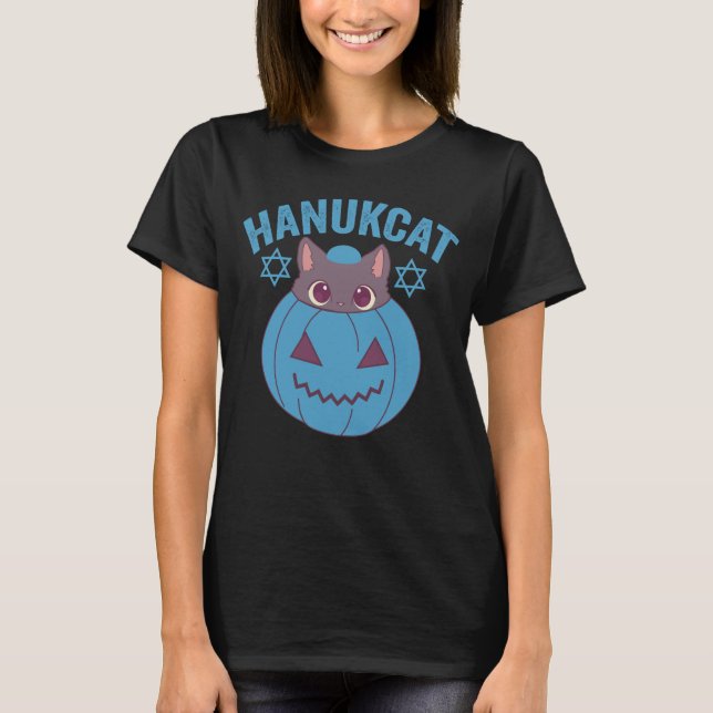 Hanukcat Kawaii Pumpkin Cat Jewish Helgdag Gift T Shirt (Framsida)