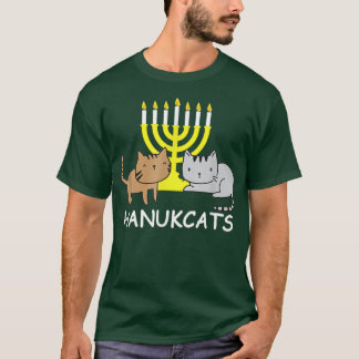Hanukcats Funny Hanukkah Gift Cute Kawaii Cat  T Shirt