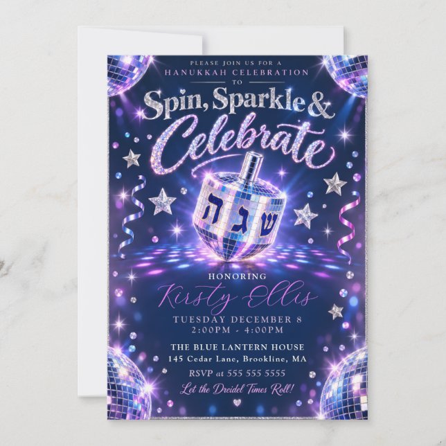 Hanukka med glitter inbjudningar (Framsida)