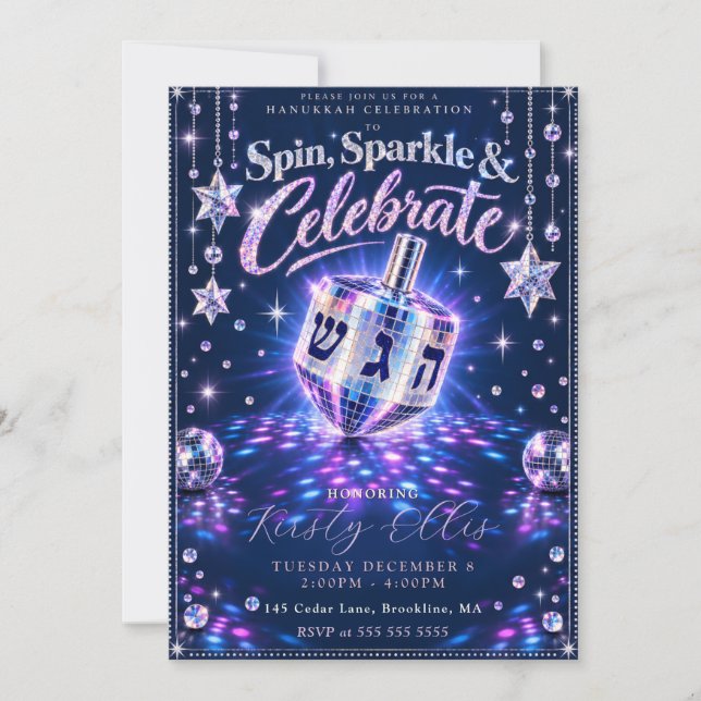 Hanukka med glitter inbjudningar (Framsida)
