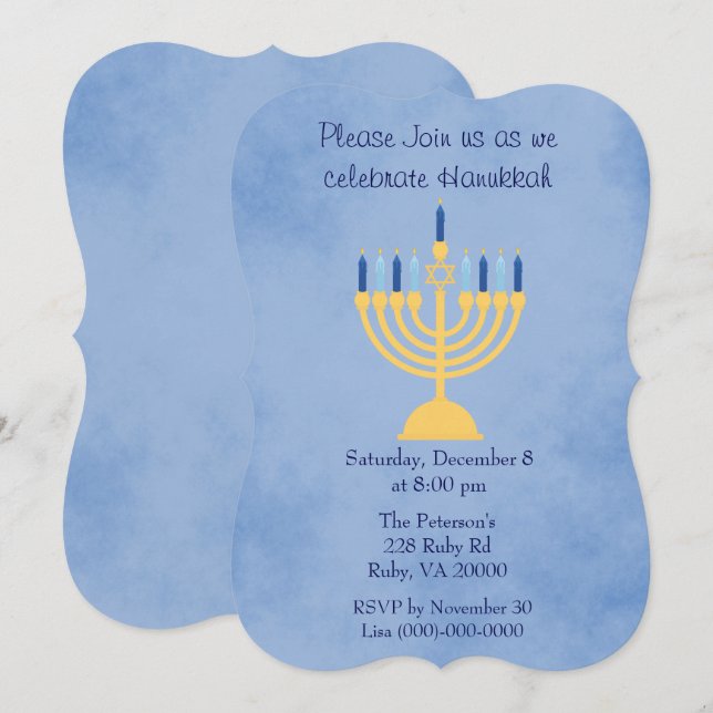 Hanukkafest firande inbjudningar (Fram/baksida)