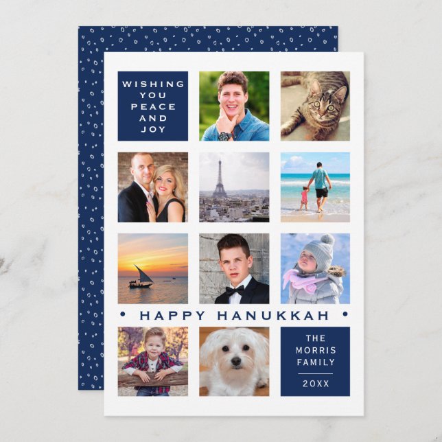 Hanukkah 12 Photo Modern Anpassningsbar Collage Julkort (Fram/baksida)