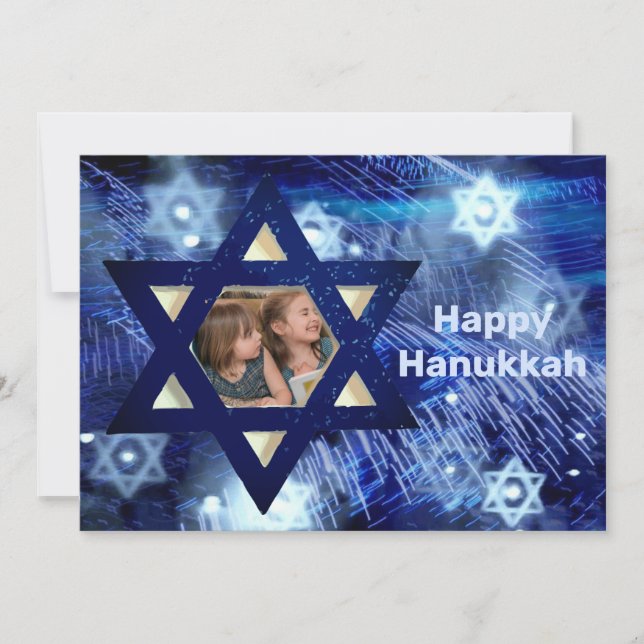 Hanukkah 1 Foto Familj Barn Blå Julkort (Framsida)
