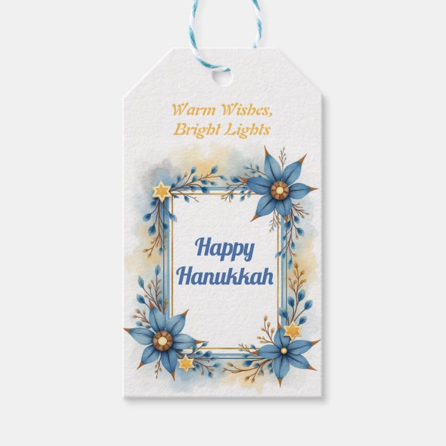 Hanukkah akvarell Blommig Glans Presentetikett (Framsidan)