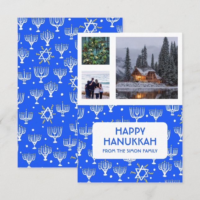 HANUKKAH ANPASSNINGSBAR 3 PHOTOS Menorah Star Helg (Fram/baksida)