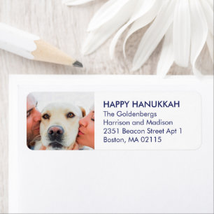 Hanukkah anpassningsbar logotyp foto navy white returadress etikett