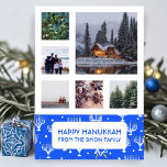 HANUKKAH ANPASSNINGSBAR PHOTO Menorahs Stars Helgd<br><div class="desc">Anpassa det här platta kortet genom att lägga till egen text och foton på framsidan eller baksidan. Det finns ett rutnät framför fotona som gör det enklare att använda storleka foton som du har och behålla dem i ett kvadratiskt format. Du kan ta bort stödrastret eller ändra färgen eller tjockleken...</div>