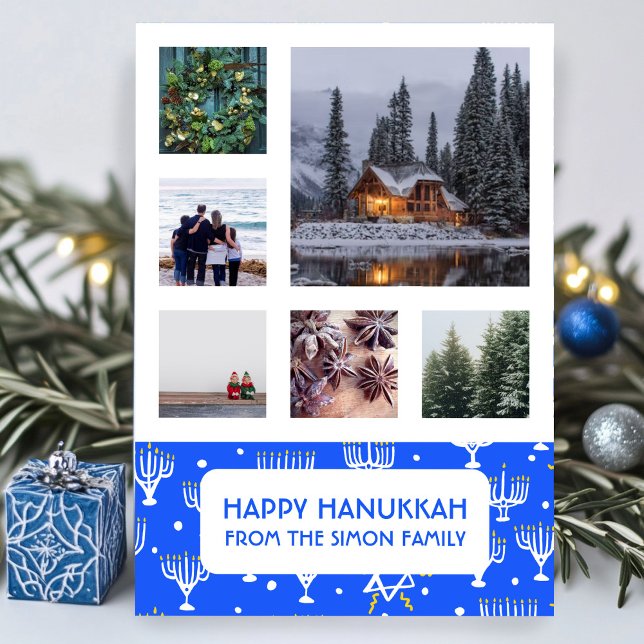 HANUKKAH ANPASSNINGSBAR PHOTO Menorahs Stars Helgd (HANUKKAH CUSTOM PHOTO Menorahs Stars Modern Holiday Card
)