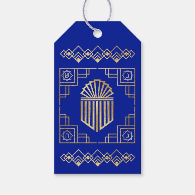 Hanukkah Art Deco Dreidel Design Presentetikett (Framsidan)
