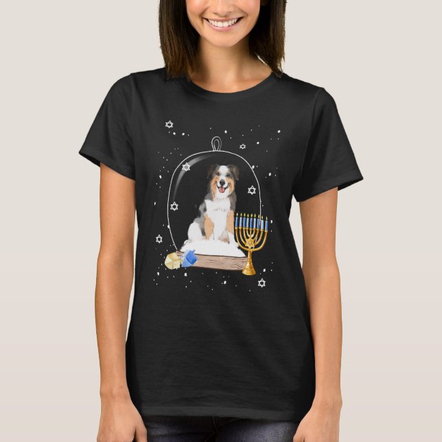 Hanukkah Australian Shepard Hund Snö Globe Pajama T Shirt (Framsida)