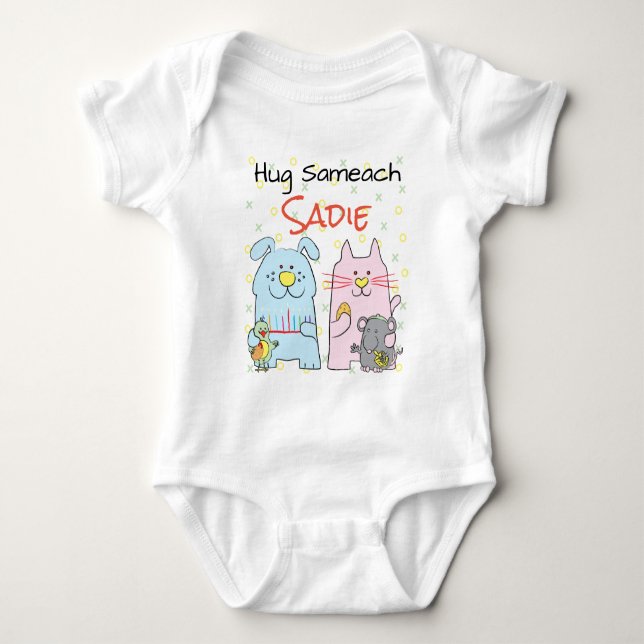 Hanukkah Baby Bodysuit "Hug Sameach" becomes Hanuk T Shirt (Framsida)