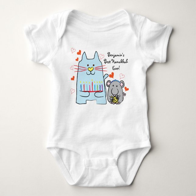 Hanukkah Baby Jersey Body Kostym/Blue Cat and Mous T-shirt (Framsida)