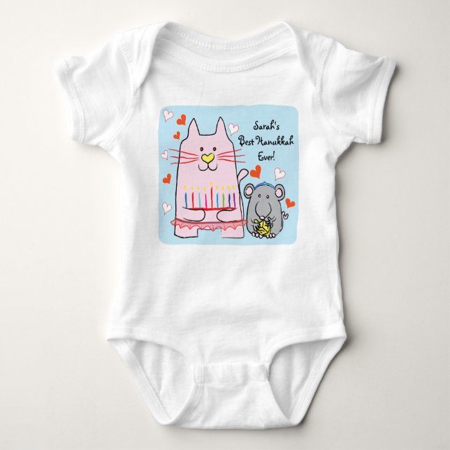 Hanukkah Baby Jersey Body Kostym/Cat and Mouse T Shirt (Framsida)