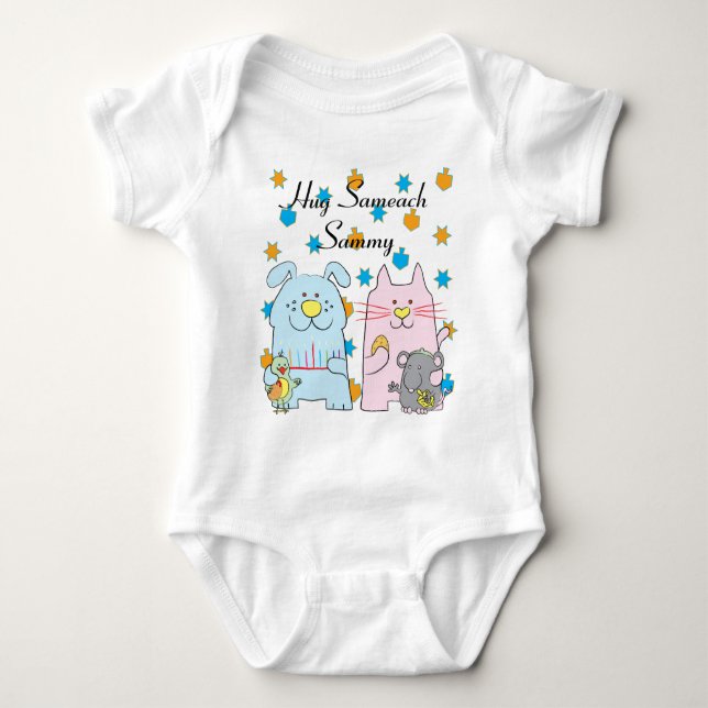 Hanukkah Baby Jersey Personalize "Hug Sameach" Tröja (Framsida)