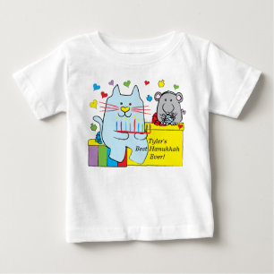 Hanukkah Baby T-Shirt Blue Cat and Mouse