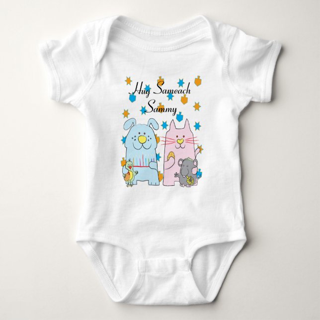 Hanukkah Baby Tröja Personalisera "Hug Sameach" (Framsida)