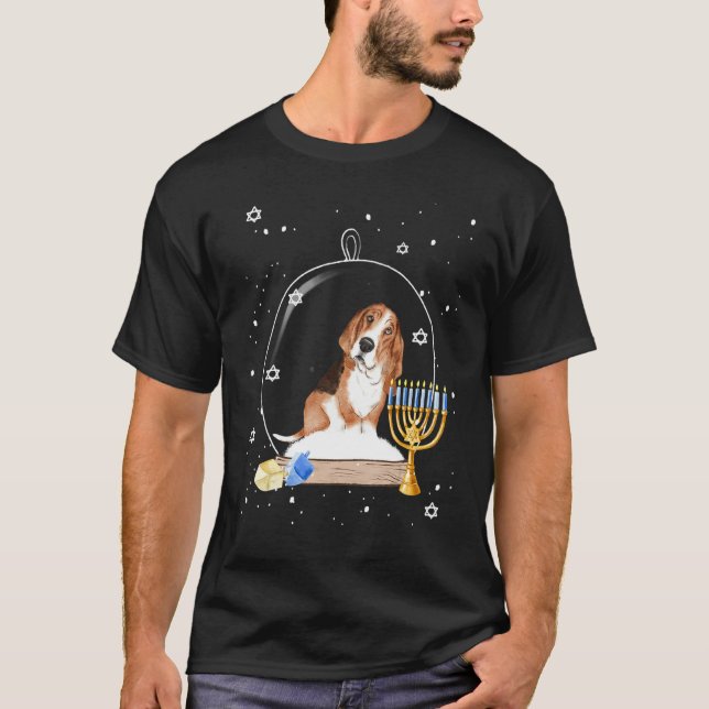 Hanukkah Basset Hound Dog Snow Globe Pajama T Shirt (Framsida)