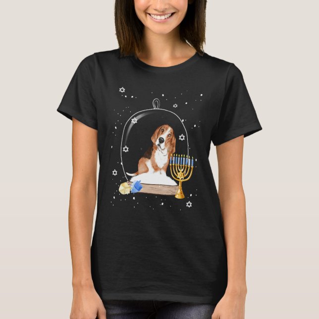 Hanukkah Basset Hound Dog Snow Globe Pajama T Shirt (Framsida)