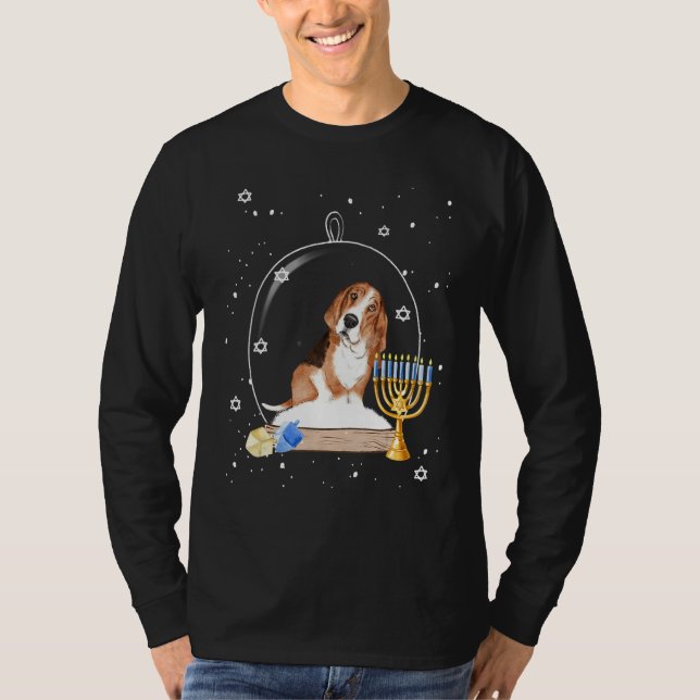 Hanukkah Basset Hound Dog Snow Globe Pajama T Shirt (Framsida)