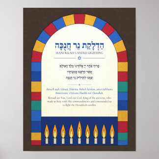 Hanukkah-blessing hebreisk affisch - Glasfärgning