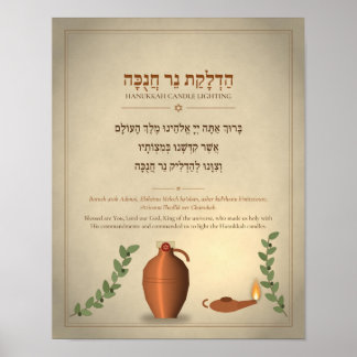 Hanukkah Blessing Hebreisk Poster - Mirakel av Olj