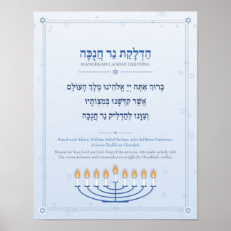 Hanukkah-blessing hebreiska affisch - Blå & Silver