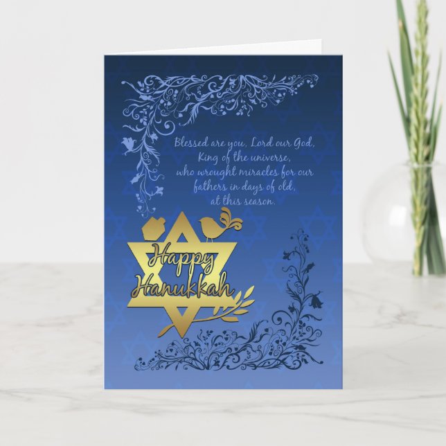 Hanukkah Blessings Greeting Card - Lycklig Hanukka Helgkort (Framsida)