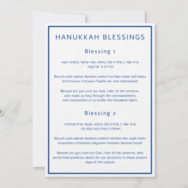 Hanukkah Blessings Hebrew English Guide Cards (Framsida)