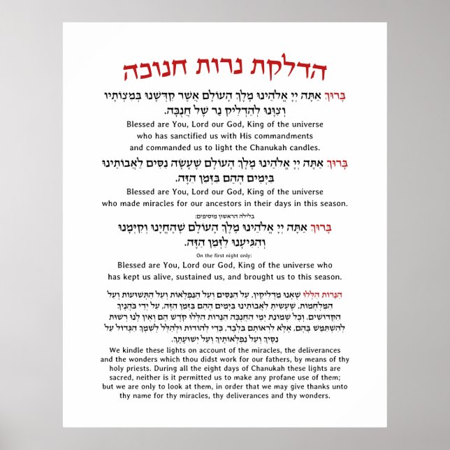 Hanukkah Blessings Hebrew English Lighting Candles Poster (Framsidan)