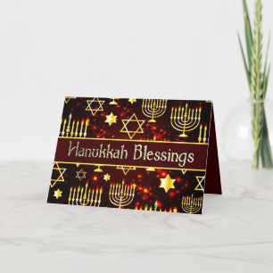 Hanukkah Blessings Menorah Red & Guld Helgkort