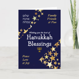 HANUKKAH BLESSINGS Peace Kärlek Joy Stars HEBREW Helgkort