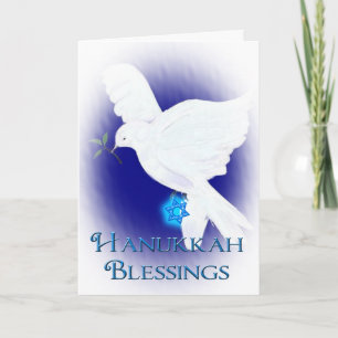 Hanukkah Blessings-White Dove/Star of David Helgkort