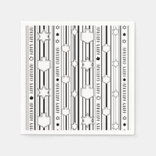 Hanukkah Blk N White Dreidels N Stars Pappersservett