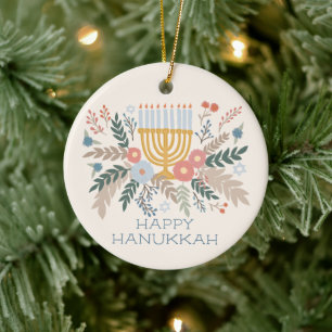 Hanukkah-Blommigtar Handdragen Art ANPASSNINGSBAR  Julgransprydnad Keramik