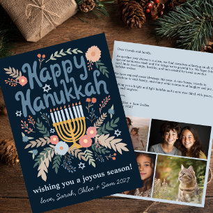 Hanukkah-Blommigtar Handdragen Art ANPASSNINGSBAR  Julkort