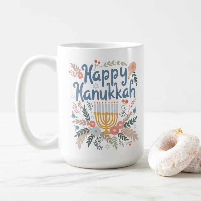 Hanukkah-Blommigtar Handdragen konst Kaffemugg (Med munk)