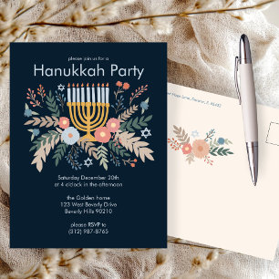 Hanukkah Blommigts Hand-draw ANPASSNINGSBAR Party- Vykort