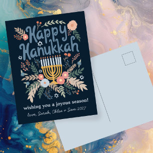 Hanukkah Blommigts Hand-draw Art ANPASSNINGSBAR Helg Vykort