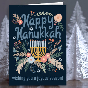 Hanukkah Blommigts Hand-draw Art ANPASSNINGSBAR Helgkort