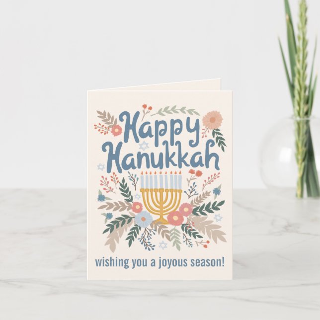 Hanukkah blommor Handritad konst ANPASSAD 4 FOTO Helgkort (Framsida)
