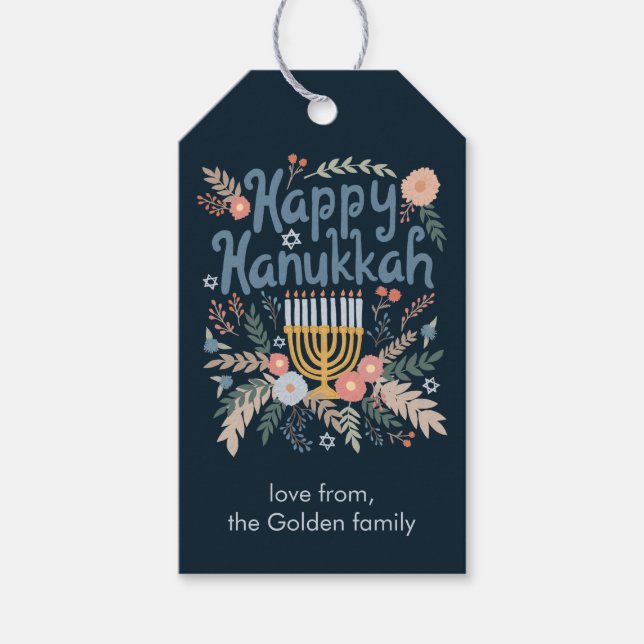 Hanukkah Blommor Handritat SKRÄDDARSYTT Presentetikett (Framsidan)