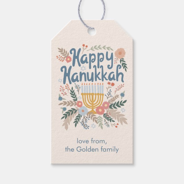 Hanukkah Blommor Handritat SPECIALTILLVERKAT Presentetikett (Framsidan)