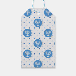 Hanukkah Blue and White Polka Dot Menorah Gift Mär Presentetikett