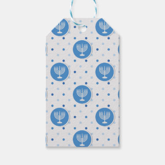 Hanukkah Blue and White Polka Dot Menorah Gift Mär Presentetikett